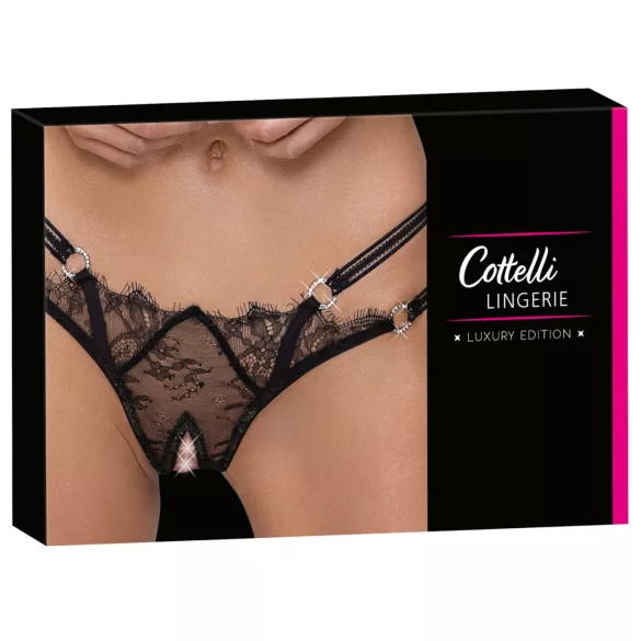 Cottelli - odprte tangice z obročkom - črna - M/L