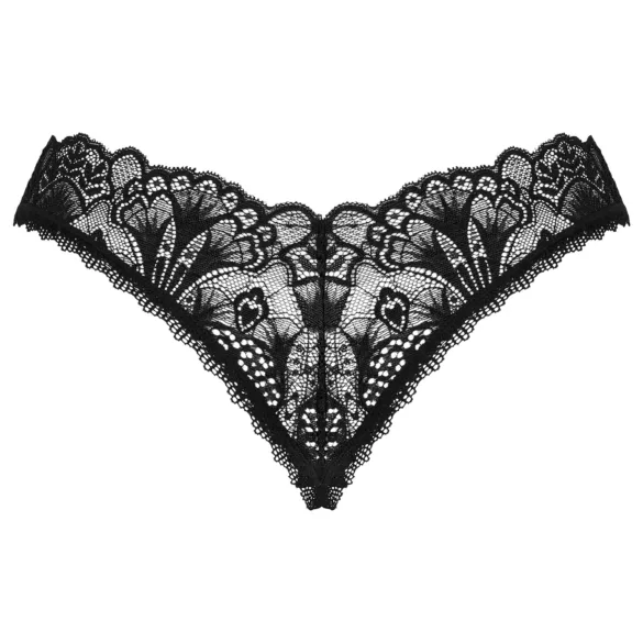 Obsessive - tangice z odprtim mednožjem - čipkaste - črne - M/L