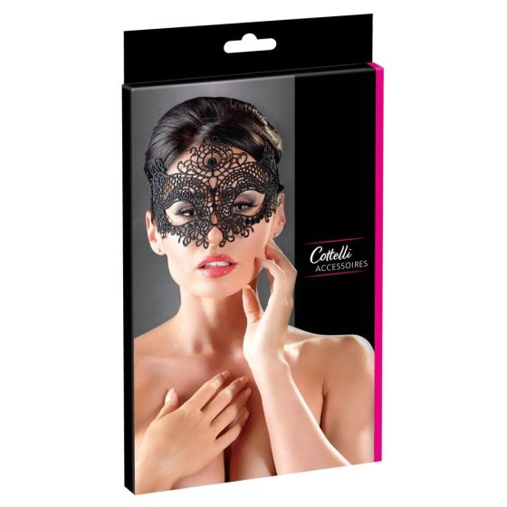 Cottelli - Izvezena maska s čipkastim učinkom (črna)