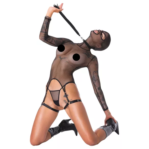 Bad Kitty - BDSM komplet iz prosojne mreže s bičem - črna