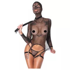   Bad Kitty - prosojen mrežast BDSM komplet z bičem (črn) - L