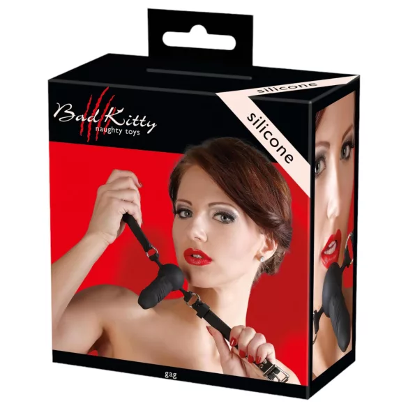 Bad Kitty - silikonski gag z mini dildom - črna