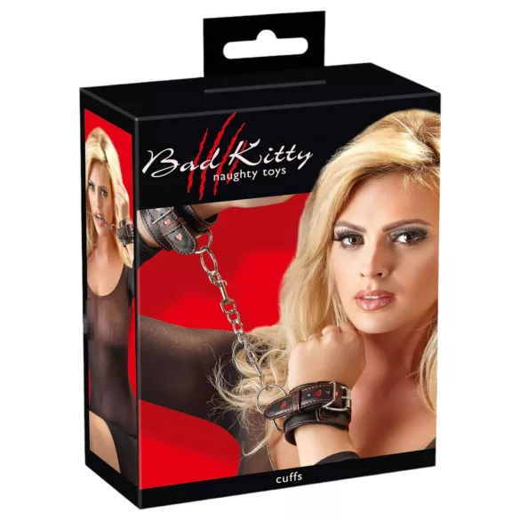 Bad Kitty - lisice za zapestja s srčkom - črne