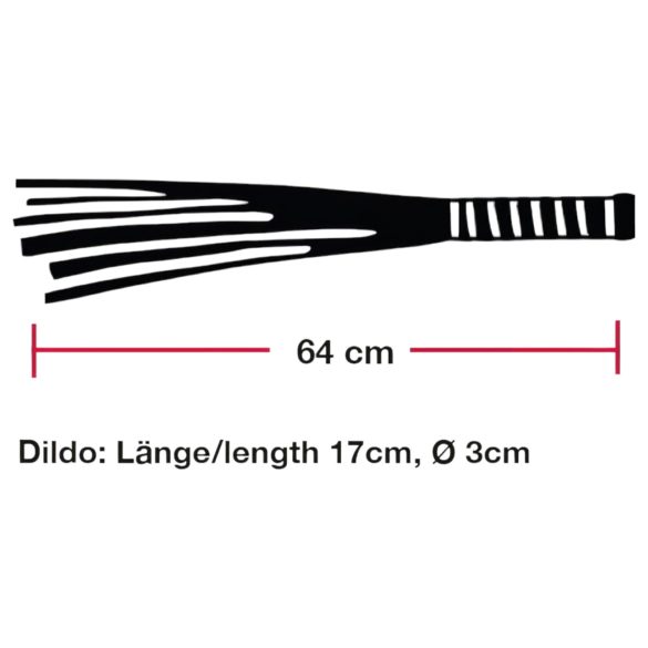 Bad Kitty - bič iz usnja z dildo iz stekla - prozorno črna