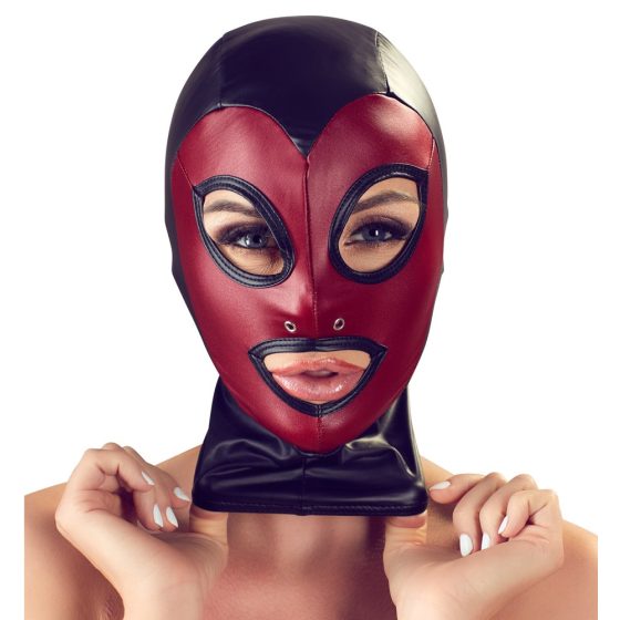 Bad Kitty - srčna, svetleča maska - črno-rdeča (S-L)