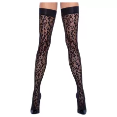   Cottelli Legwear - samostoječe nogavice - leopard vzorec - črne