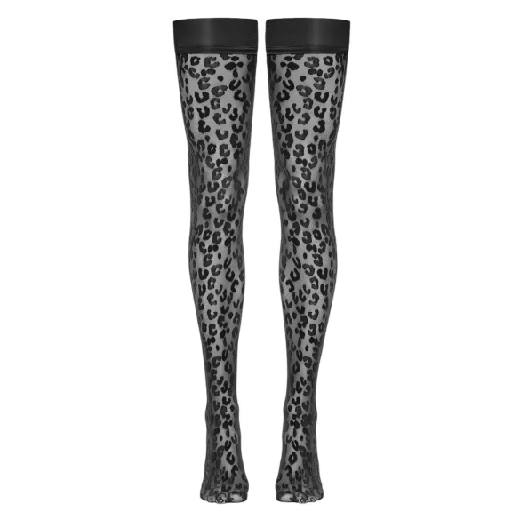Cottelli Legwear - samostoječe nogavice - leopard vzorec - črne