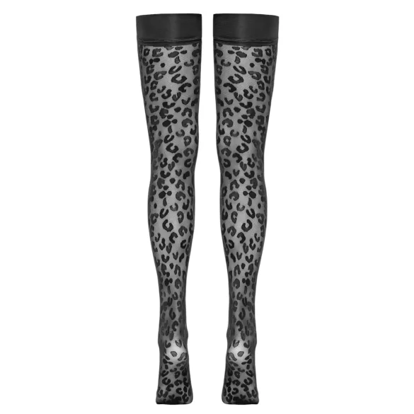 Cottelli Legwear - samostoječe nogavice - leopard vzorec - črne