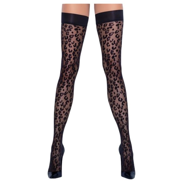 Cottelli Legwear - samostoječe nogavice - leopard vzorec - črne - 3