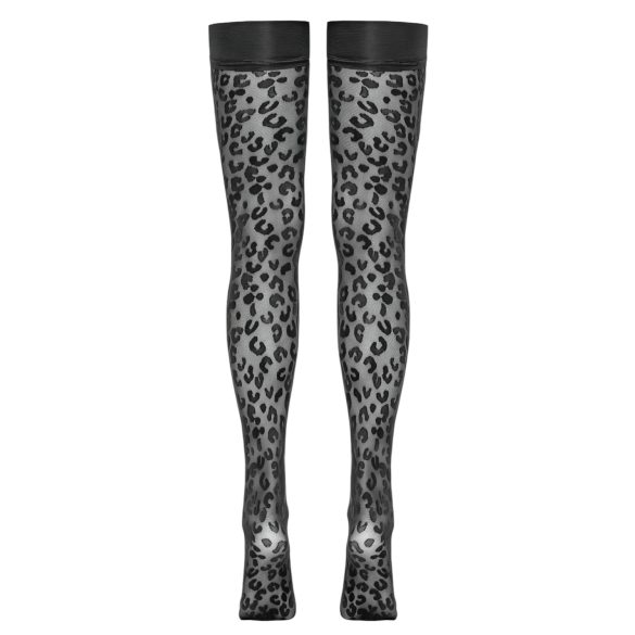 Cottelli Legwear - samostoječe nogavice - leopard vzorec - črne - 3