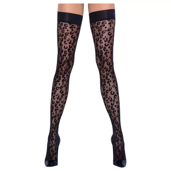 Cottelli Legwear - samostoječe nogavice - leopard vzorec - črne - 4