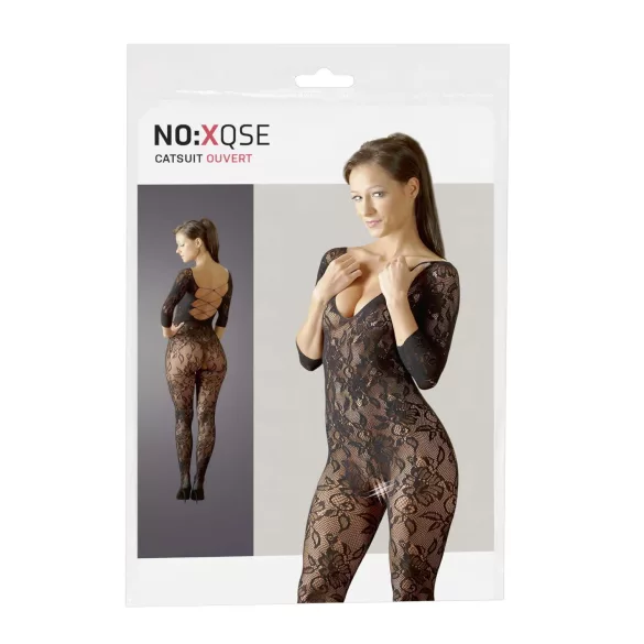 NO:XQSE - mrežasti catsuit - cvetlični vzorec - črna (S-L)