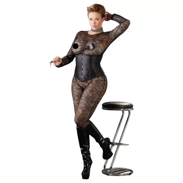 Cottelli Plus Size - korzet iz satena - črna - plus size - 4XL