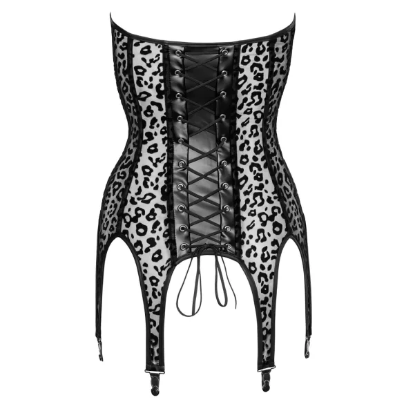 Noir - top z leopardjim vzorcem s podvezicami - črna - M