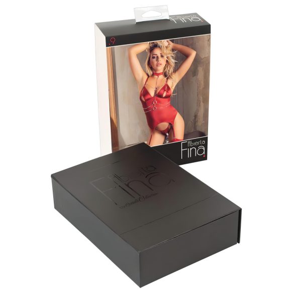 Abierta Fina - bleščeči verižični top in tanga (rdeča) - L