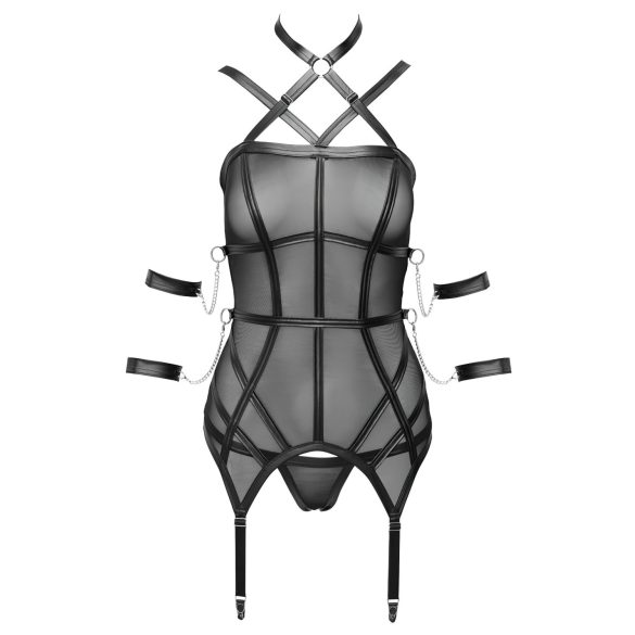 Cottelli Bondage - trak majica, lisice za roke in tanga (črna)