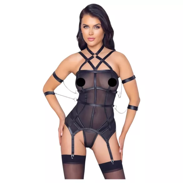 Cottelli Bondage - trak majica, lisice za roke in tanga (črna) - L