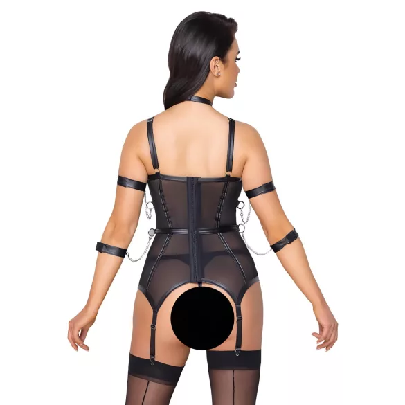 Cottelli Bondage - trak majica, lisice za roke in tanga (črna) - L