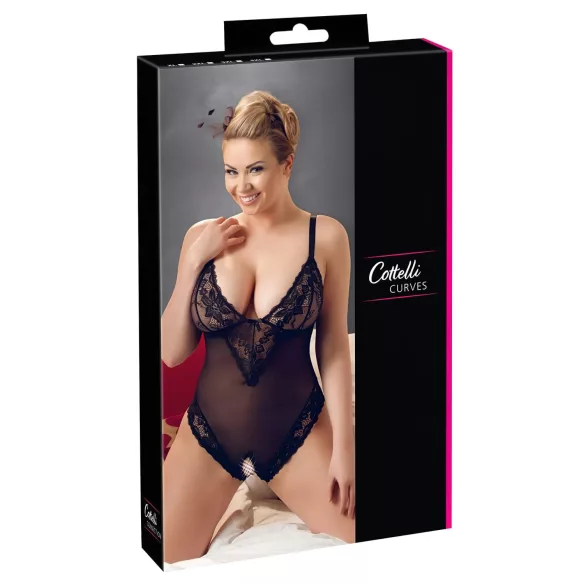 Cottelli Plus Size - čipkast body - črna - večja velikost - XXXL