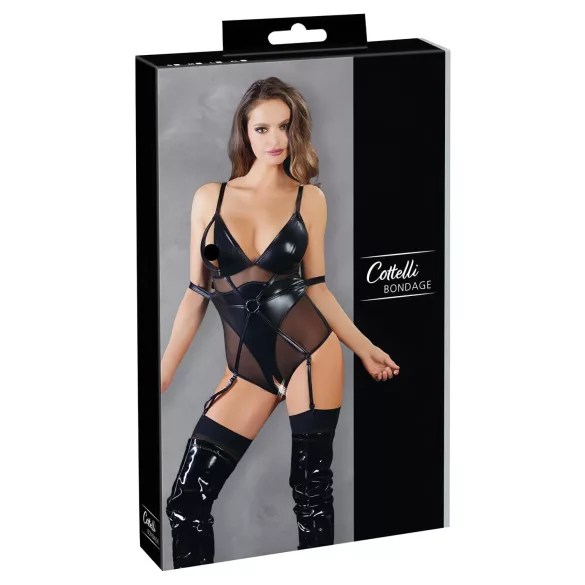 Cottelli Bondage - body z lisicami - sijaj črna - XL
