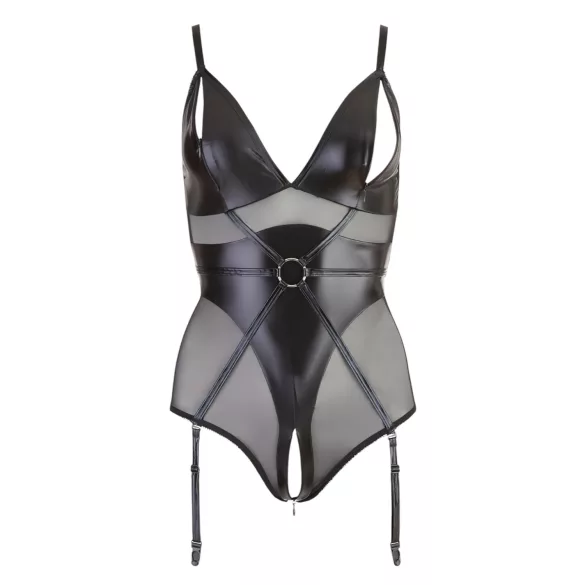 Cottelli Bondage - body z lisicami - sijaj črna - XL