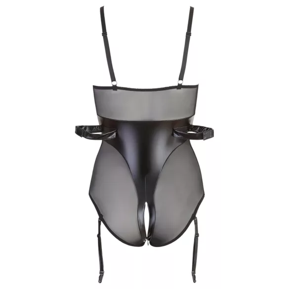 Cottelli Bondage - body z lisicami - sijaj črna - XL