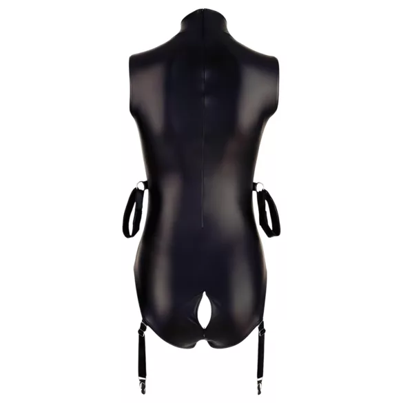 Cottelli Bondage - erotični body brez rokavov - sijoč - z lisicami za roke - črn - M