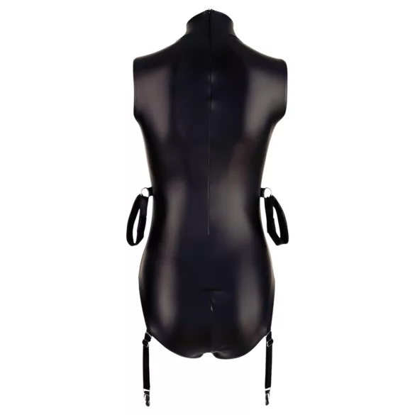 Cottelli Bondage - erotični body brez rokavov - sijoč - z lisicami za roke - črn - L