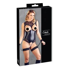   Cottelli Bondage - erotično odprto body z lisicami - sijaj črna - M