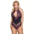Cottelli Plus Size - body z rožastim vzorcem - črno-vijoličen