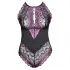 Cottelli Plus Size - body z rožastim vzorcem - črno-vijoličen