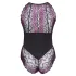 Cottelli Plus Size - body z rožastim vzorcem - črno-vijoličen