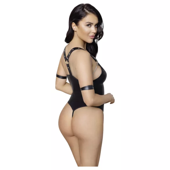 Cottelli Bondage - odprto svetleče body z obročem - črna - M