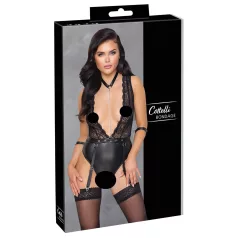 Cottelli Bondage - čipkast body z ovratnico - črna