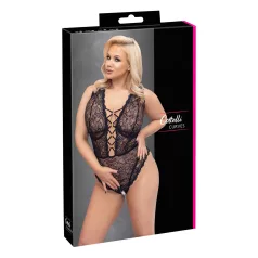   Cottelli Curves Plus Size - prozoren vzorčast bodi - črna - večja velikost - 90D/XL