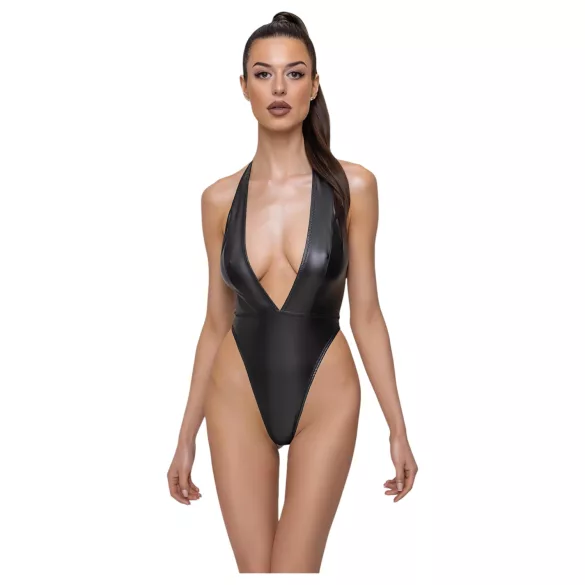 Cottelli Party - ženitni body z ovratnico - sijajni črn