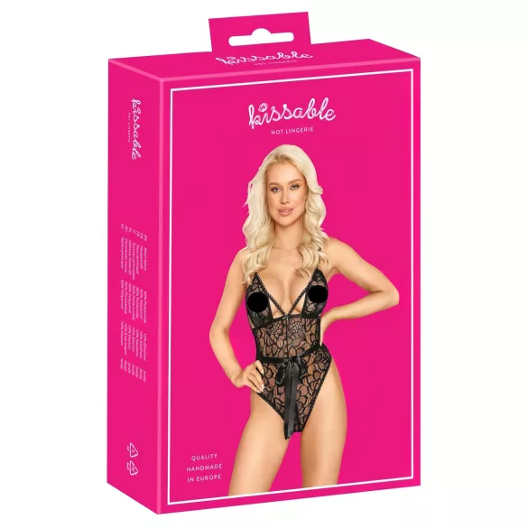 Poljubljivi - čipkasto bodi (črno) - L/XL