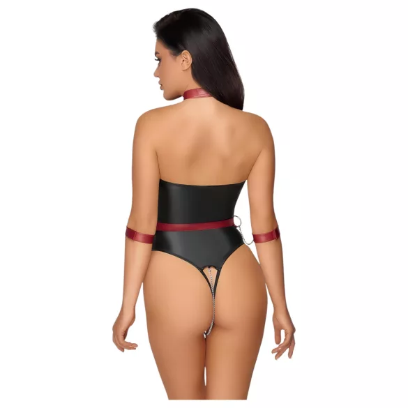 Cottelli Bondage - body in lisaste manšete za zapestja - črna