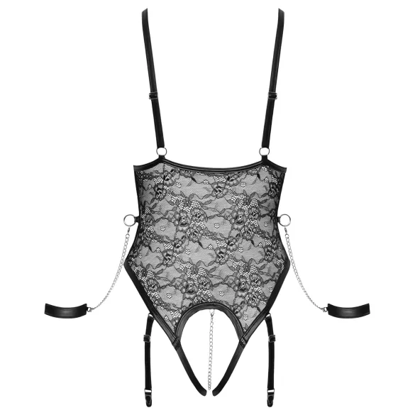 Cottelli Bondage - odprto bodi z lisicami - črna - L