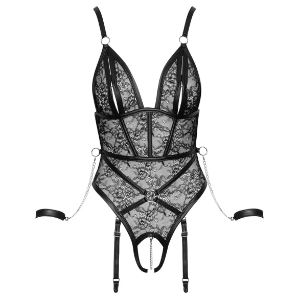 Cottelli Bondage - odprto bodi z lisicami - črna - L