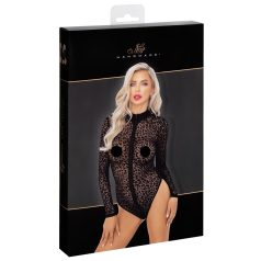 Noir - dolg rokav bodi z leopardjim vzorcem (črna) - M