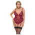 Cottelli Curves - erotični body z verižico - čipka - rdeča - 2XL