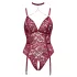Cottelli Curves - erotični body z verižico - čipka - rdeča - 2XL