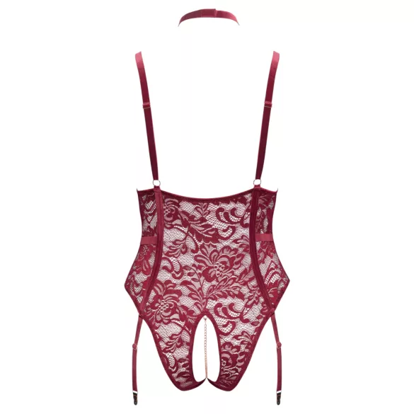 Cottelli Curves - erotični body z verižico - čipka - rdeča - 2XL