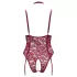 Cottelli Curves - erotični body z verižico - čipka - rdeča - 2XL