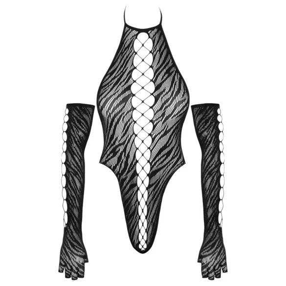 Cottelli - erotični body z rokavicami - črna - S-L