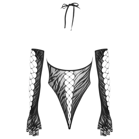 Cottelli - erotični body z rokavicami - črna - S-L