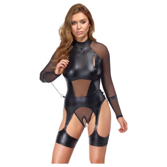 Cottelli Bondage - prozorna majica z lisicami - črna - L