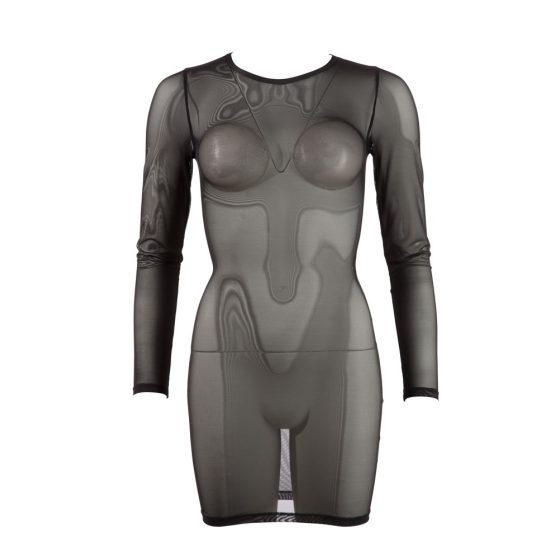 Cottelli - prosojna obleka z dolgimi rokavi (črna) - XL