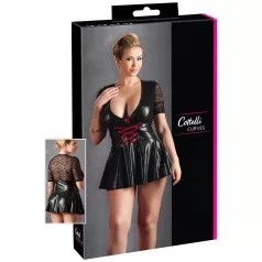   Cottelli Plus Size - obleka z rdečim korzetom - črna, sijoča - XXL